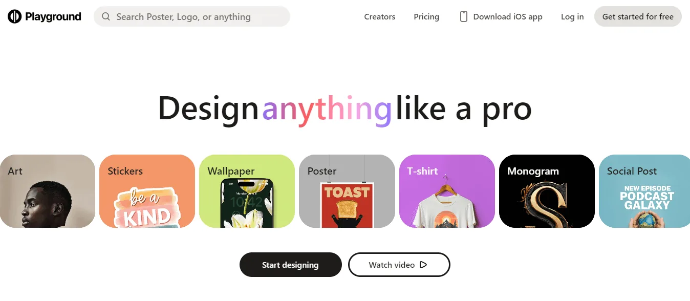 Screenshot of the Playground AI homepage