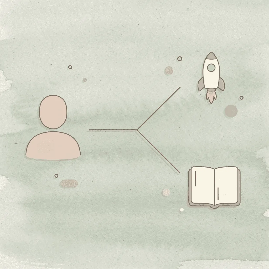 Icon showing one path splitting into two outcomes: iterative teams advancing versus static teams falling behind