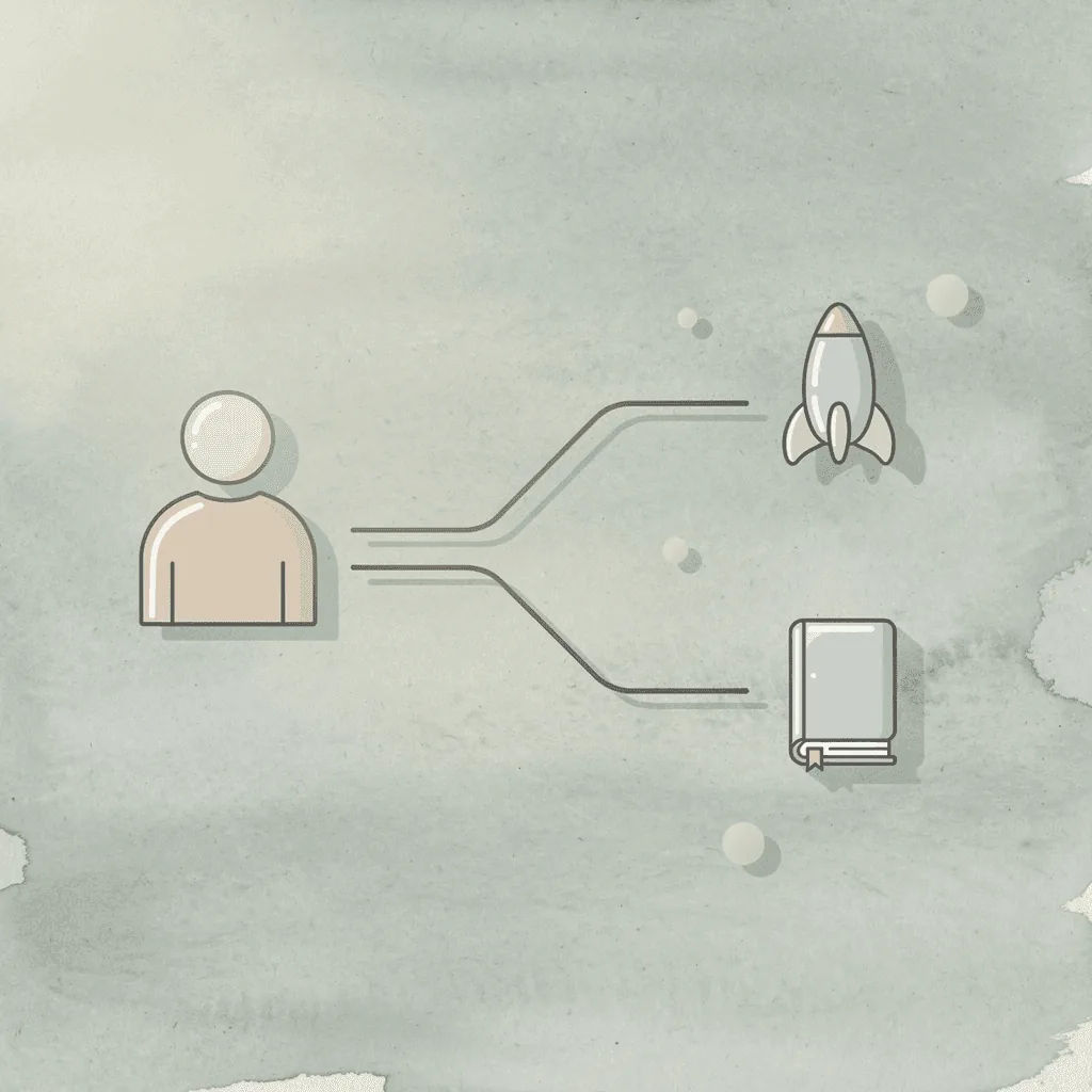 Icon showing a single path splitting into two outcomes representing fast versus slow creative approaches