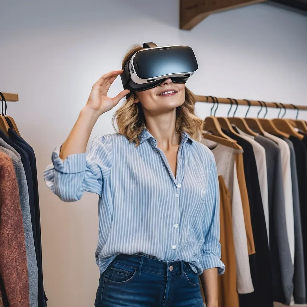 Woman shopping online using a VR headset