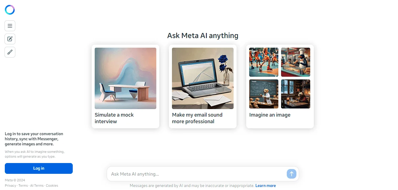 Screenshot of the Imagine by Meta AI homepage
