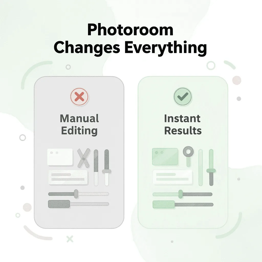 Before and after comparison of manual editing versus Photoroom instant results