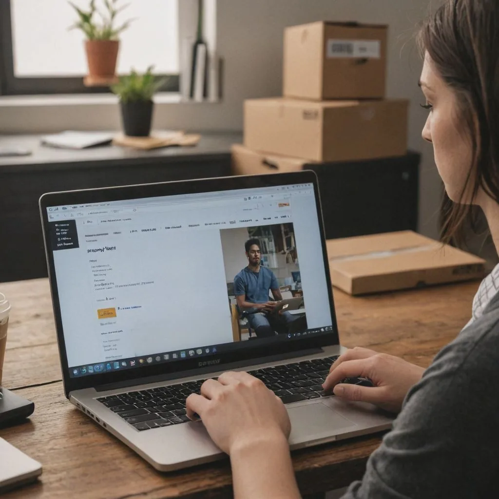 women shopping on amazon on her laptop