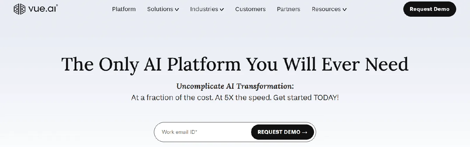 Screenshot of the Vue.ai homepage