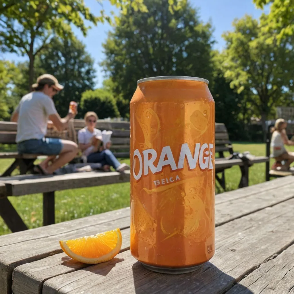 orange soda on a bench table made on caspa AI