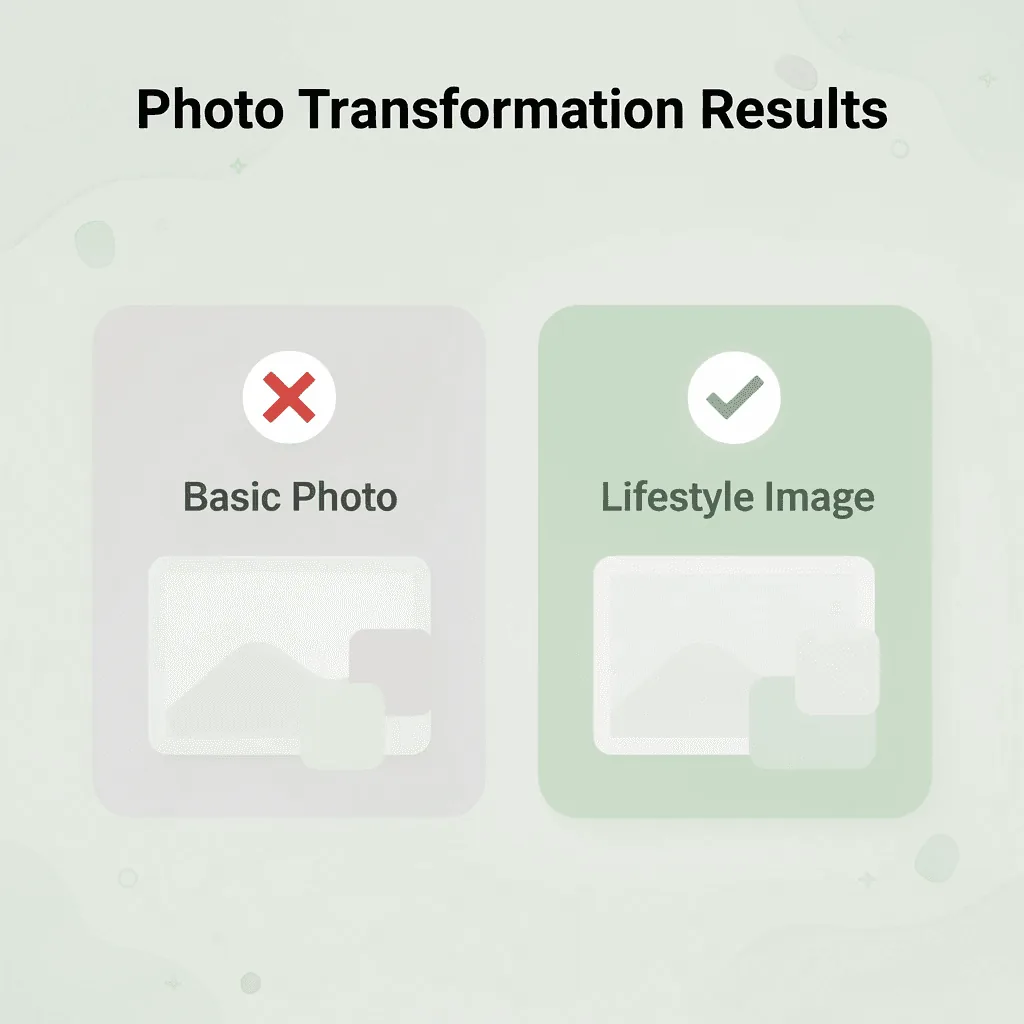 Before and after showing basic product photo transformed into a professional lifestyle image
