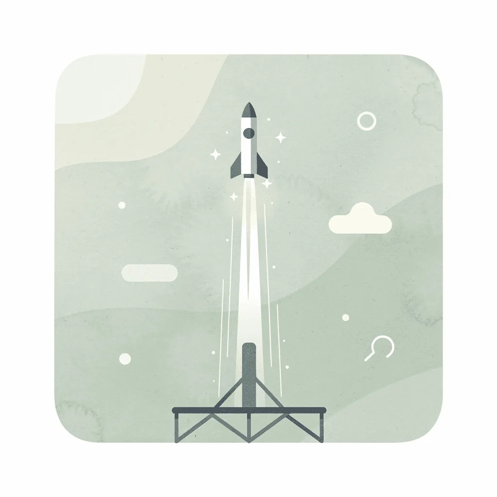 Scene illustration of a brand asset launching upward, symbolizing compounding visual trust