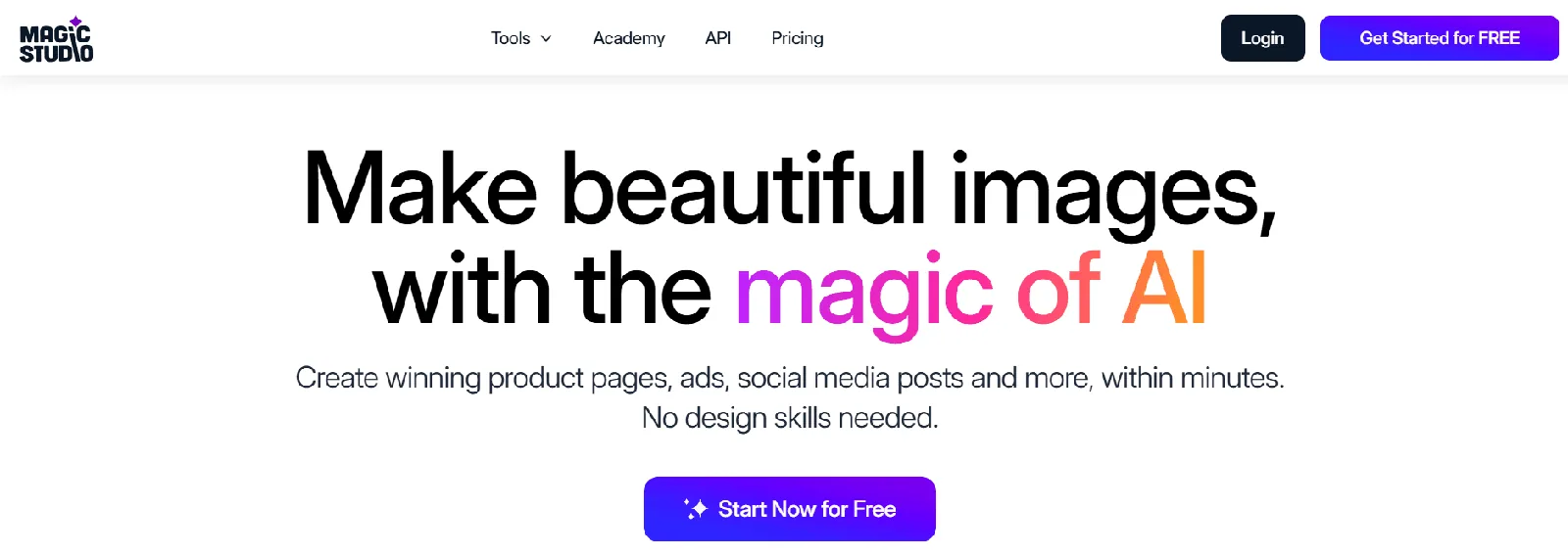 Screenshot of the Magic Studio homepage