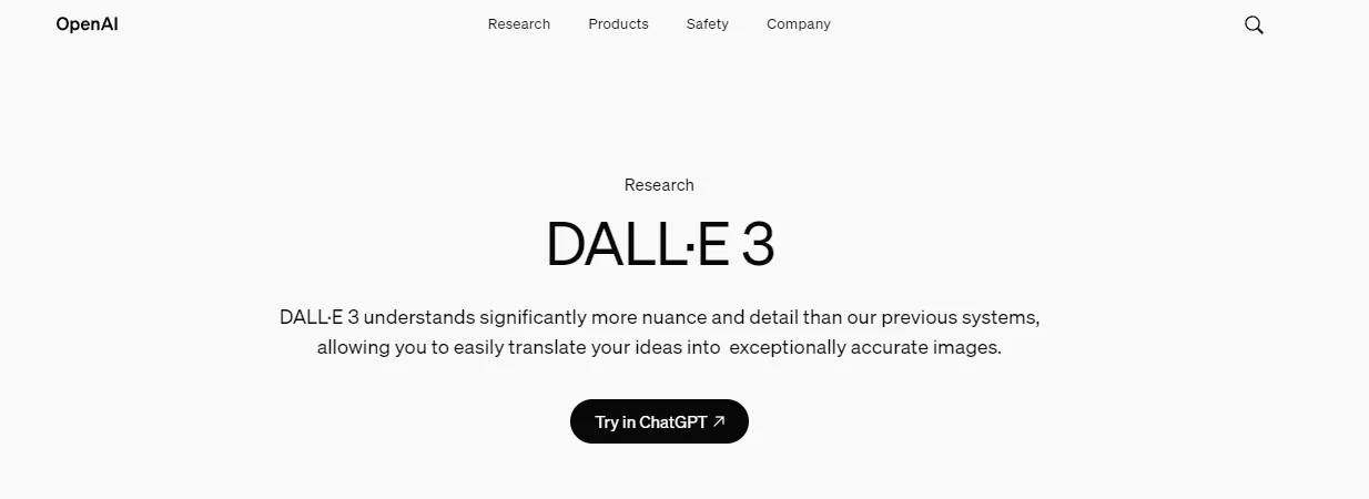 Screenshot of the DALL-E 3 homepage