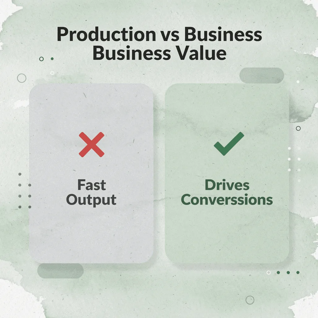 Before and after infographic comparing production-level speed to business-level conversion performance