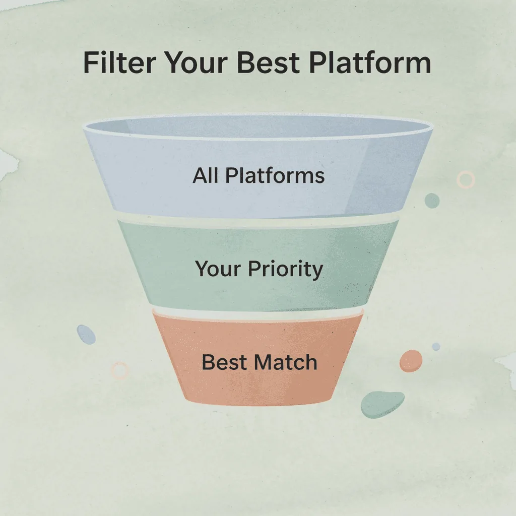 Funnel infographic showing how to filter platforms down to your best match