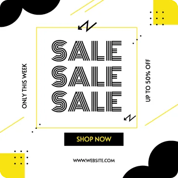 infographic black, white and yellow sale sign