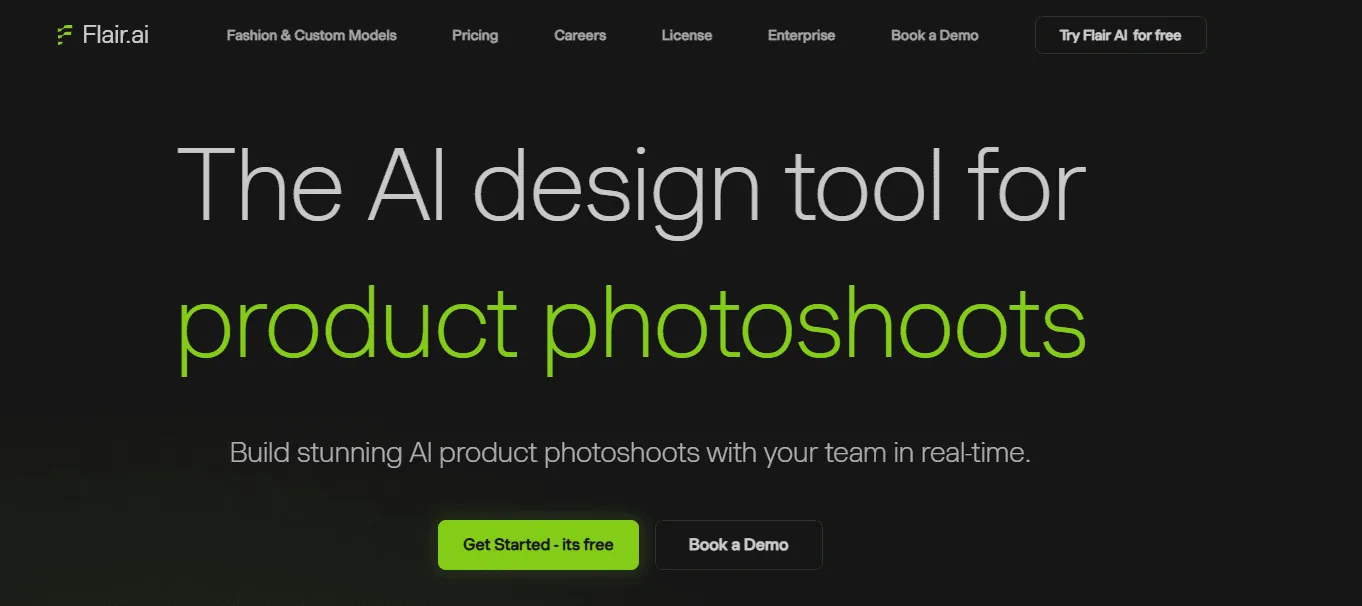 Screenshot of the Flair.ai homepage, an AI product photography tool