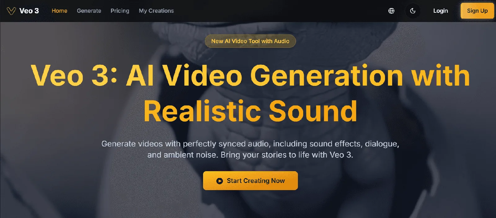 Screenshot of the Veo 3 homepage, Google's AI video generator