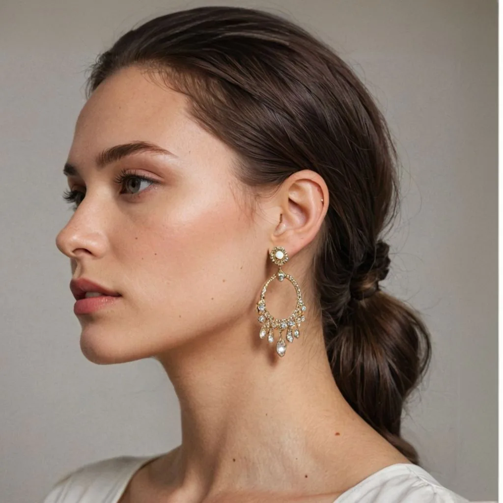 brunette woman wearing statement earrings caspa AI model