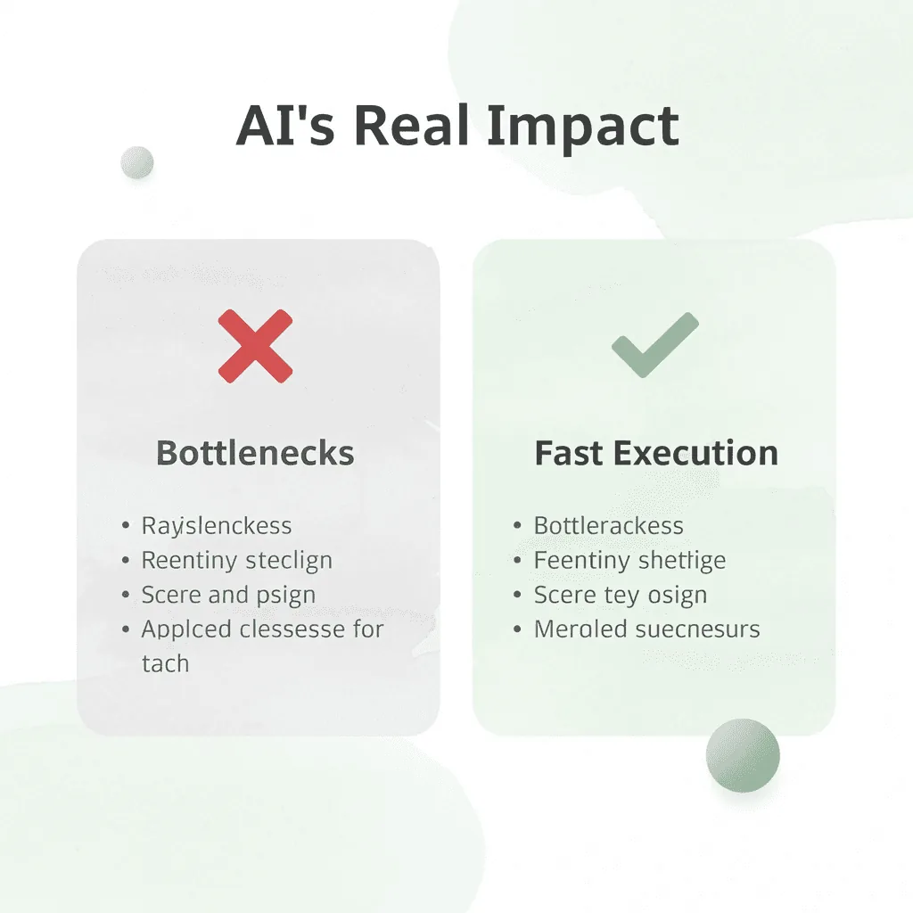 Before and after infographic showing AI eliminating bottlenecks to enable fast execution