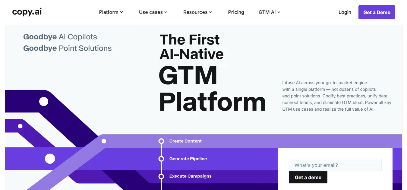 Screenshot of the Copy.ai homepage, an AI copywriting tool
