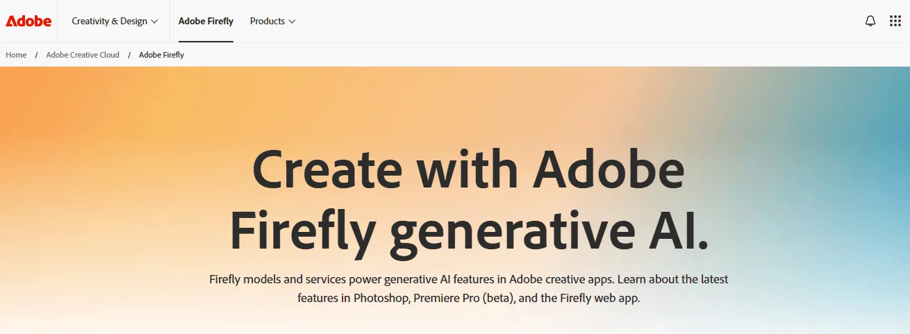 Screenshot of the Adobe Firefly homepage