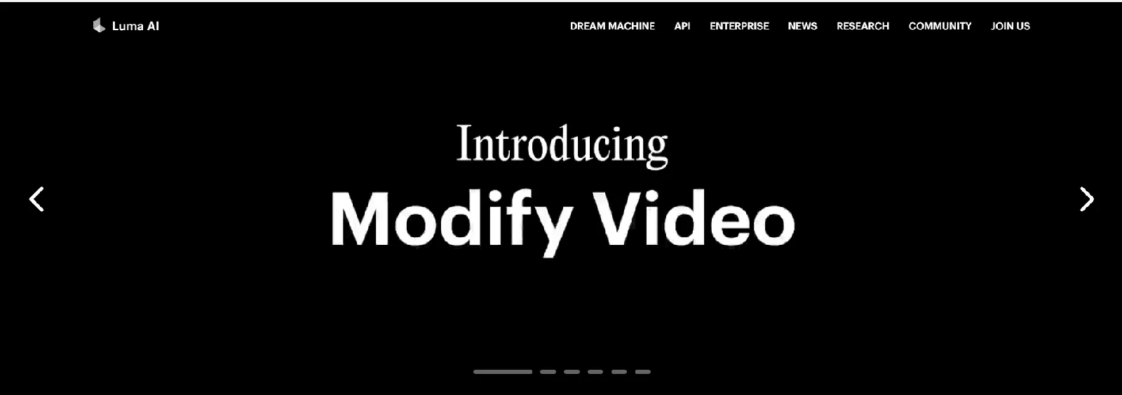 Screenshot of the Luma AI homepage, an AI video generation tool