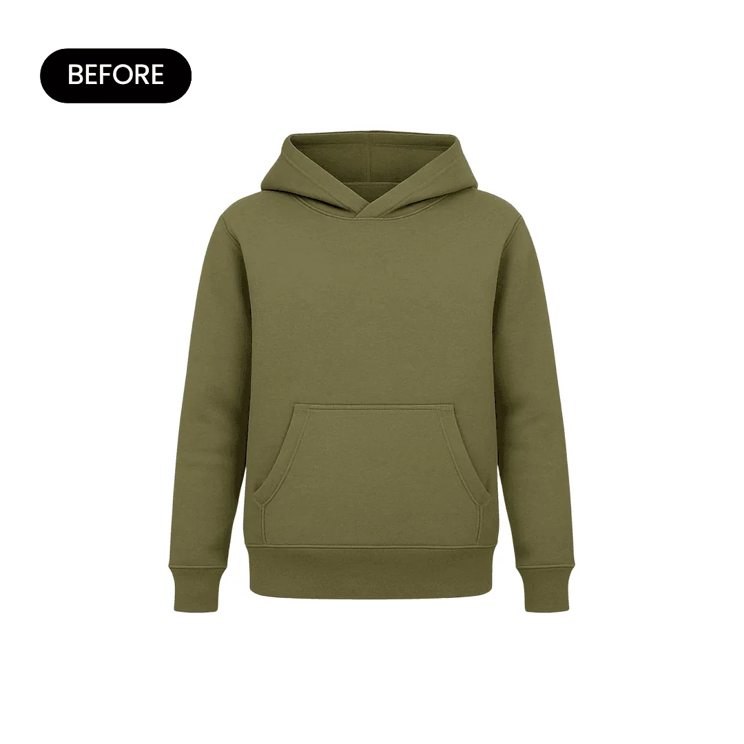 green hoodie with a hoodie on a white background