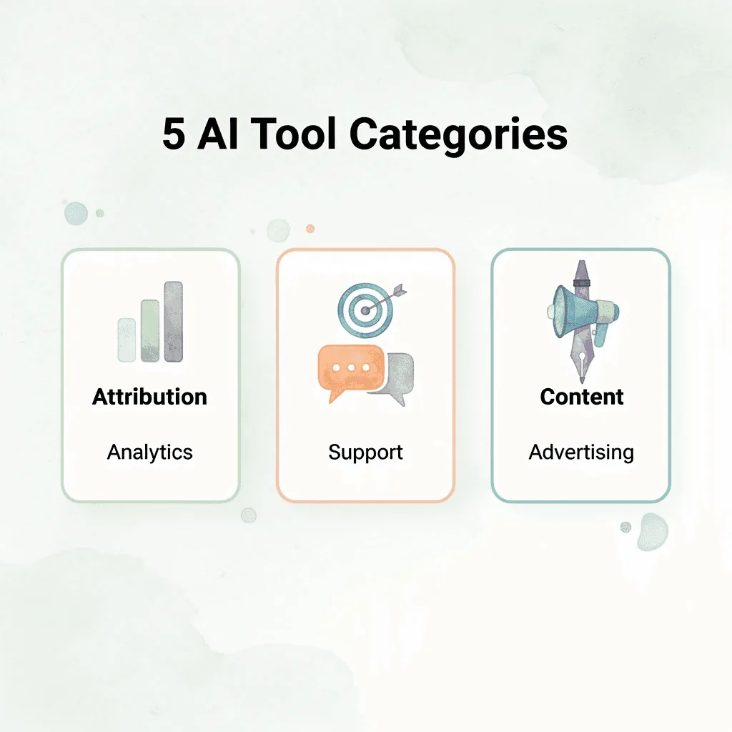 Infographic showing the 5 core AI tool categories for ecommerce