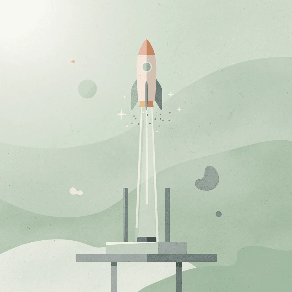 Scene illustration of a brand launching upward while competitors remain grounded, representing speed advantage