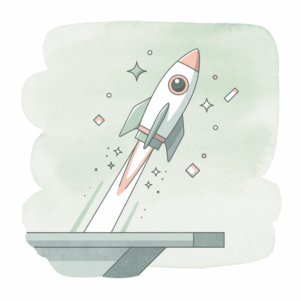 Scene illustration of an online store launching upward, representing ecommerce visual merchandising growth