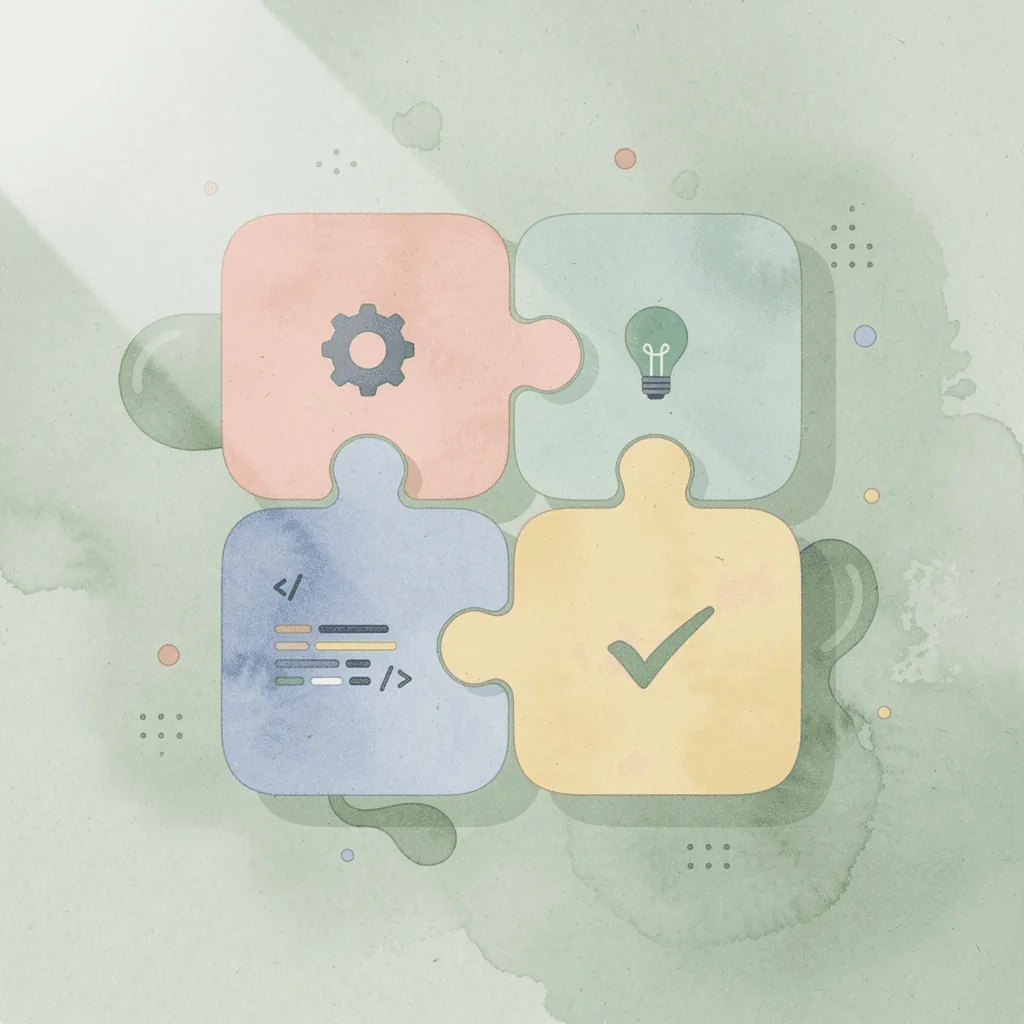 Scene illustration of puzzle pieces fitting together, representing connected visual merchandising elements