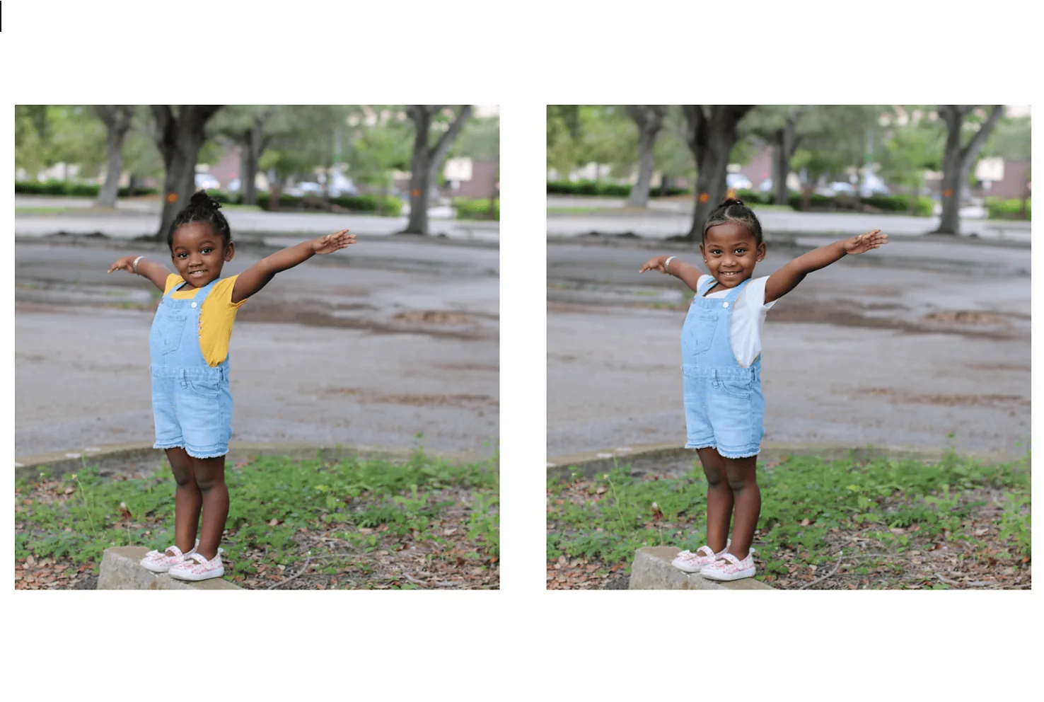 toddler girl smiling white vs black top