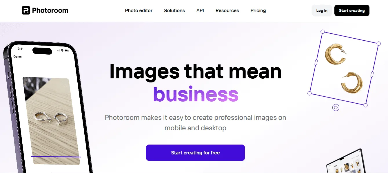 Screenshot of the Photoroom homepage