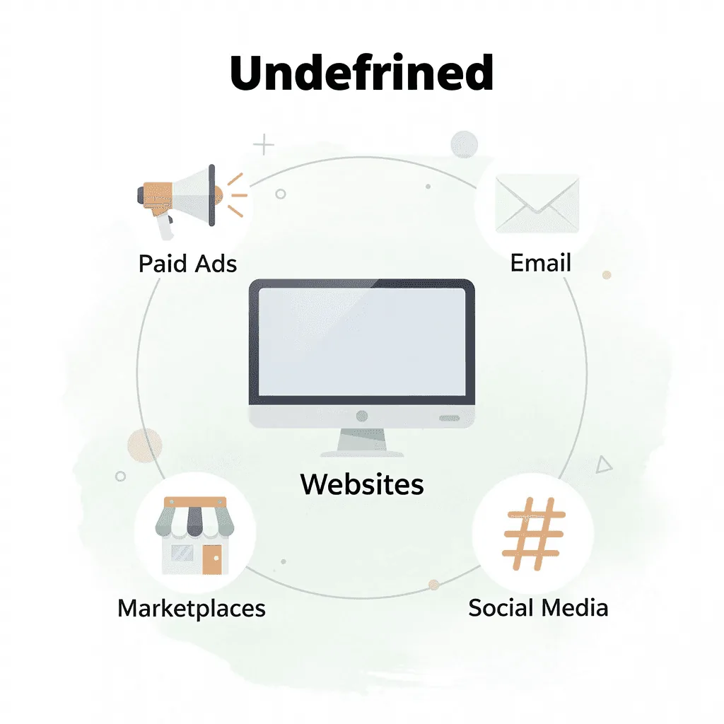 Hub and spoke diagram showing Caspa AI connecting to five ecommerce content channels