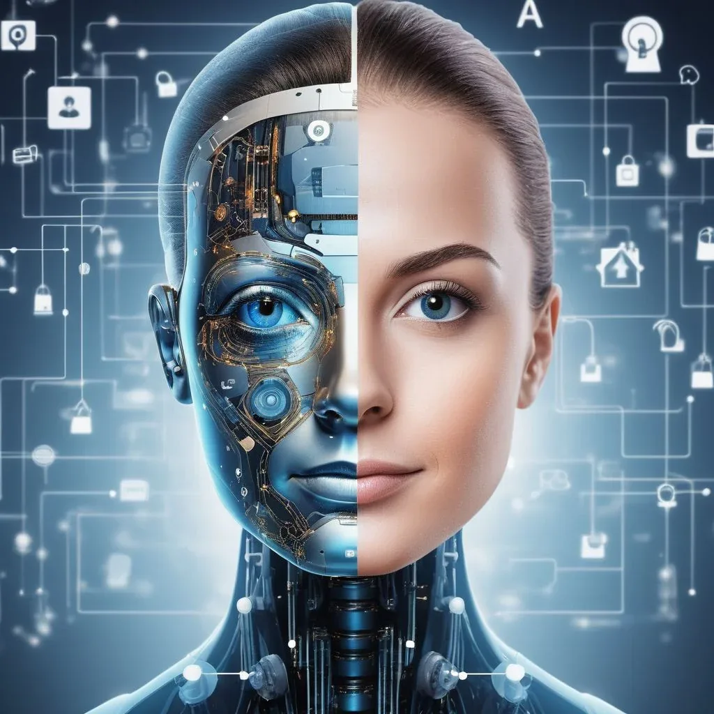 half woman half robot in a virtual world