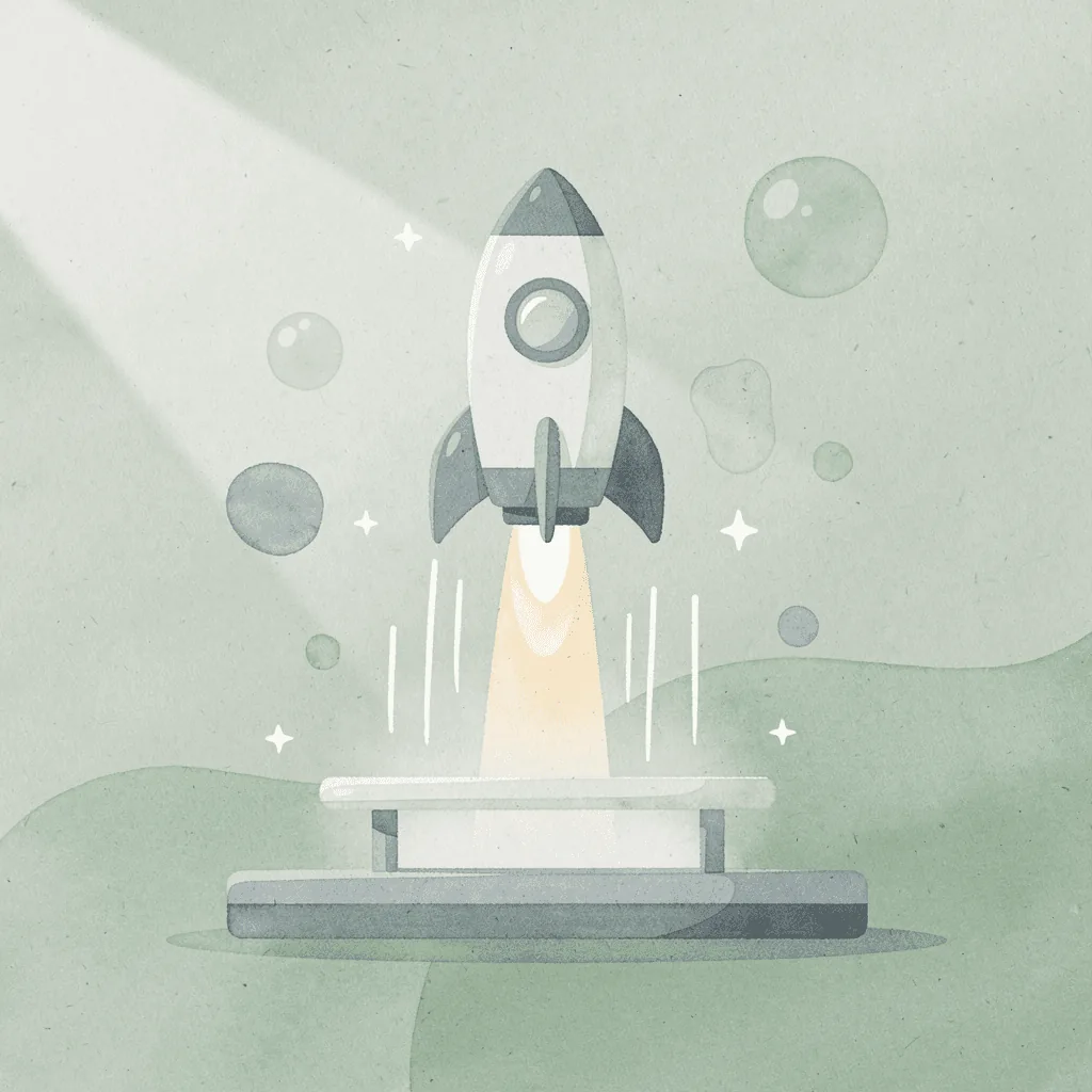 Scene illustration of a product launching upward, representing print-on-demand store growth