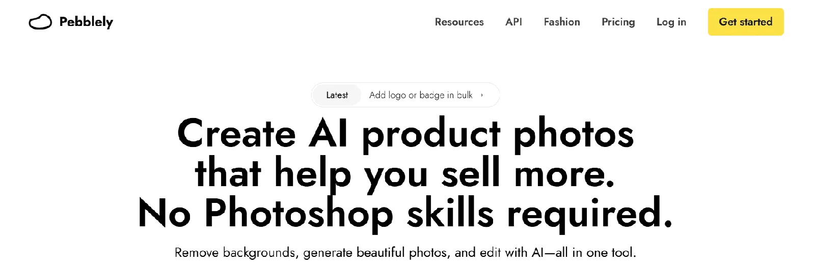 Screenshot of the Pebblely homepage