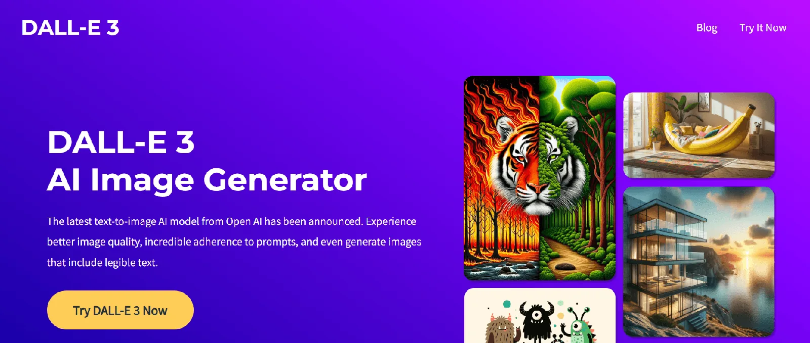 Screenshot of the DALL-E 3 homepage