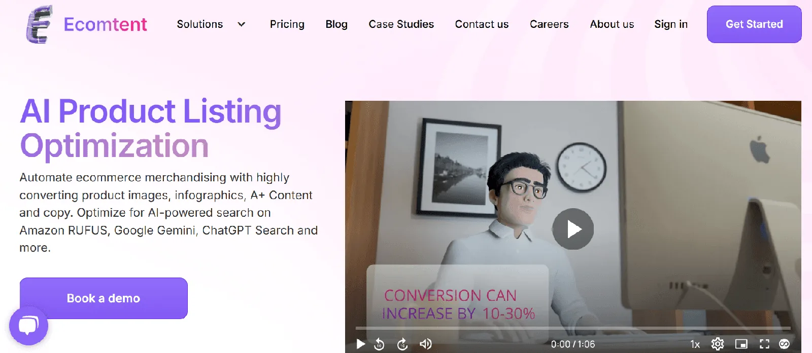 Screenshot of the Ecomtent homepage