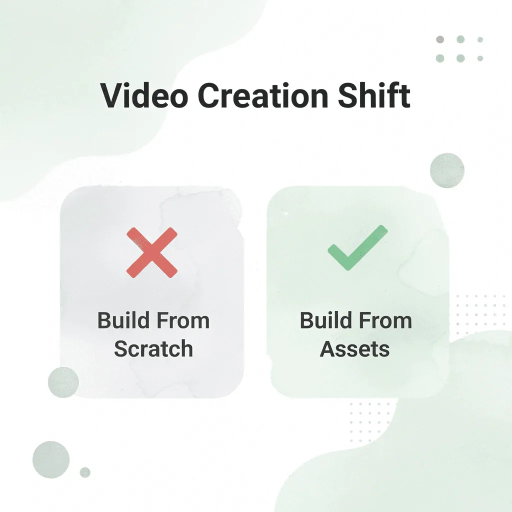 Before and after infographic showing the shift from building from scratch to building from existing assets