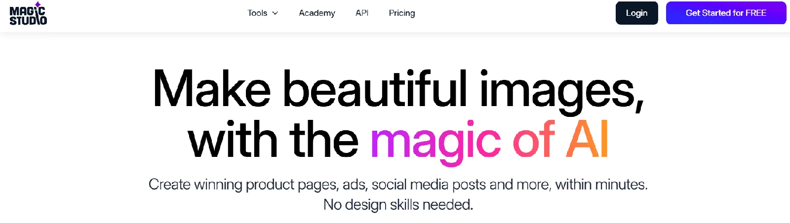 Screenshot of the Magic Studio homepage