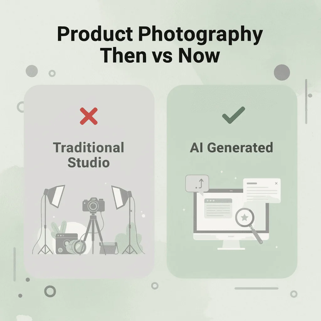 Before and after comparison of traditional versus AI product photography