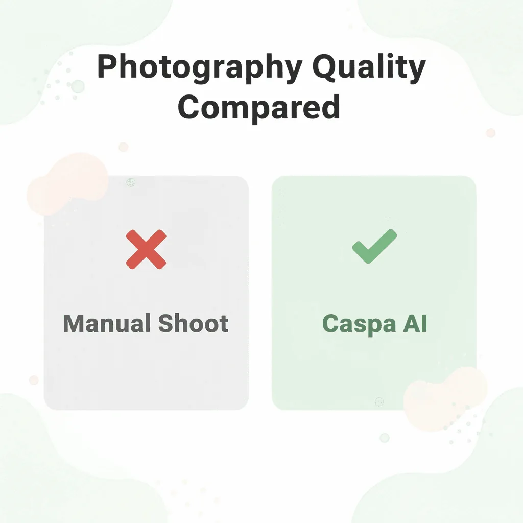 Before and after comparison of manual photography versus Caspa AI output