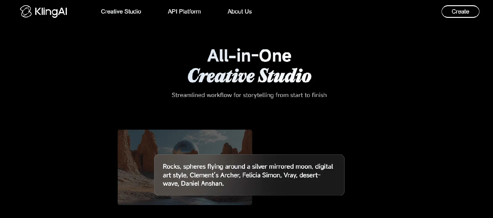 Screenshot of the Kling AI homepage, an AI video generation platform