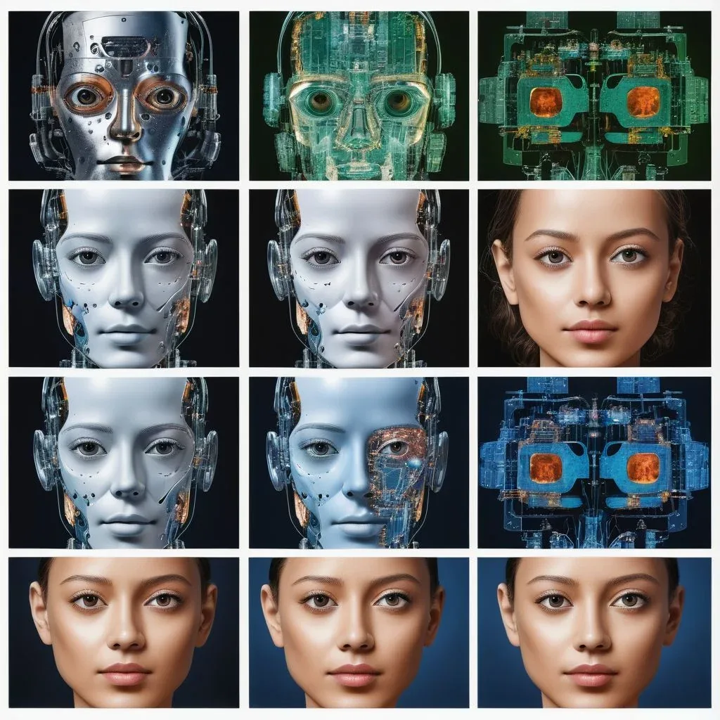 close ups of robot and human