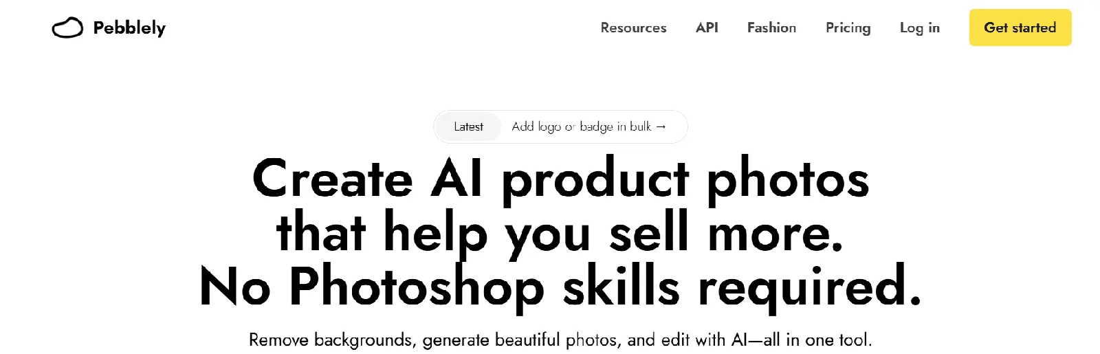 Screenshot of the Pebblely homepage