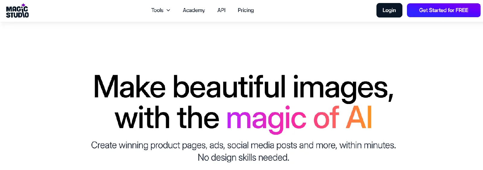 Screenshot of the Magic Studio homepage