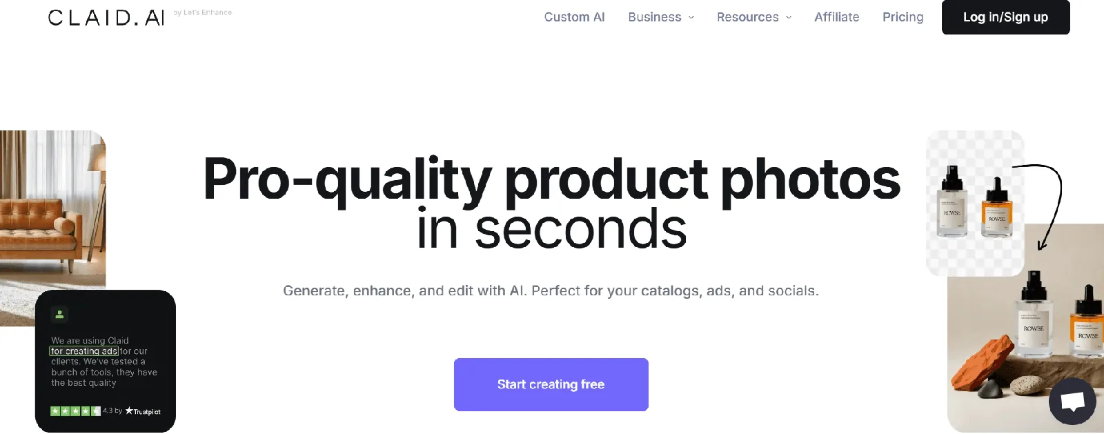 Screenshot of the Claid.ai homepage
