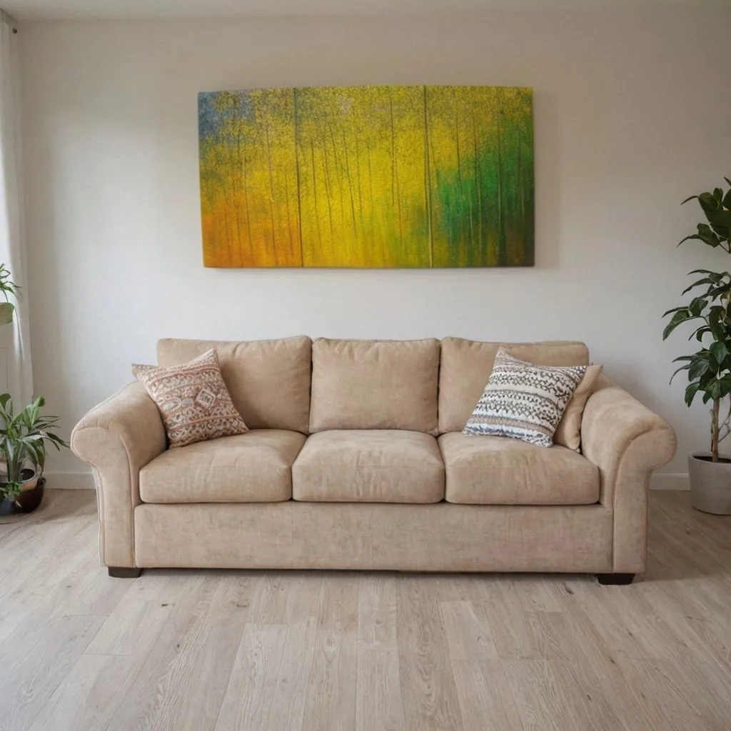 cream sofa in nice living room with painting in the background