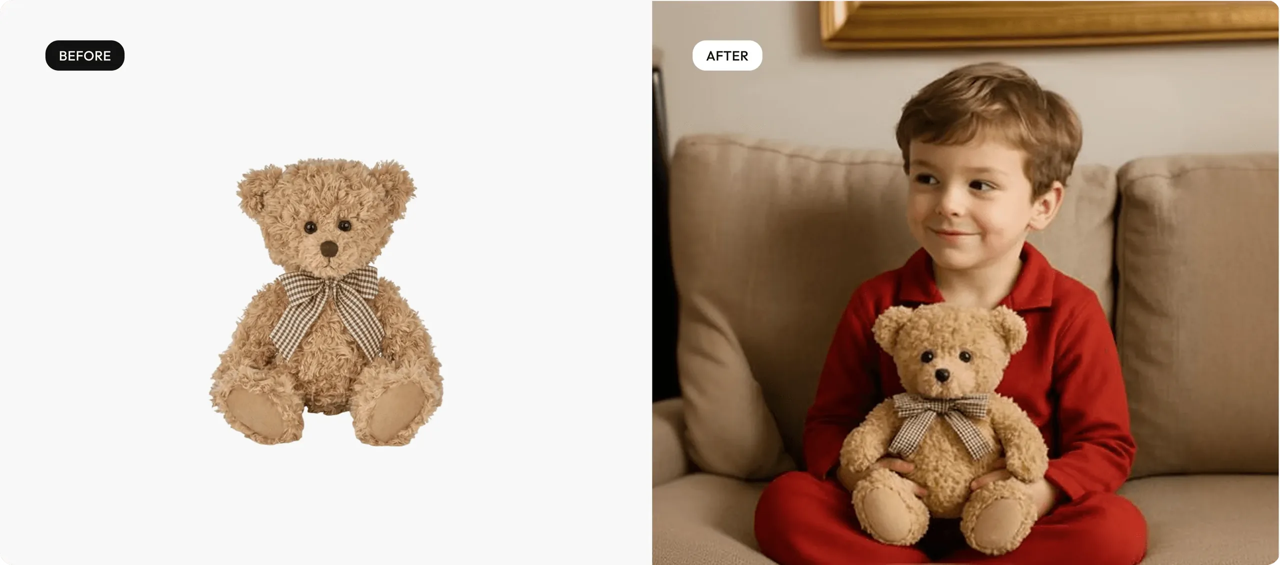 before and after, child with teddy bear