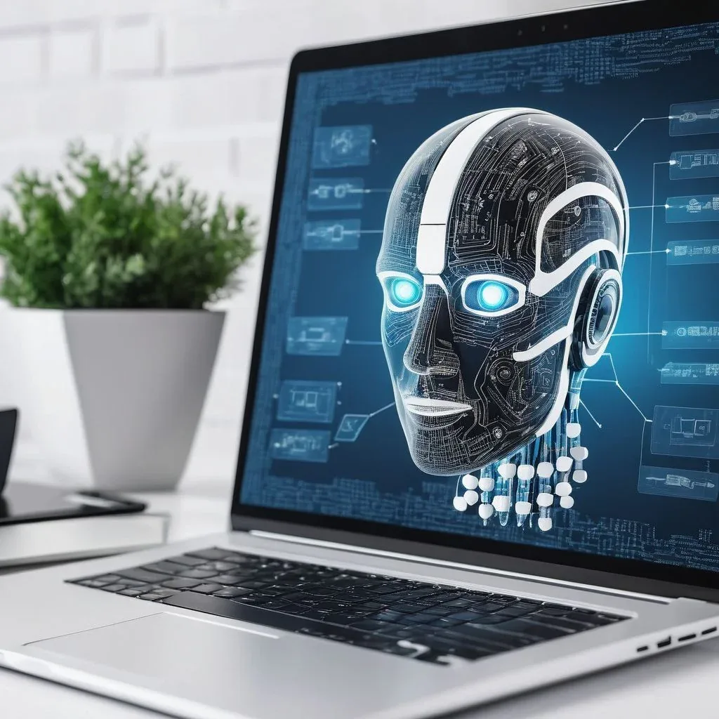 robot face on a laptop screen