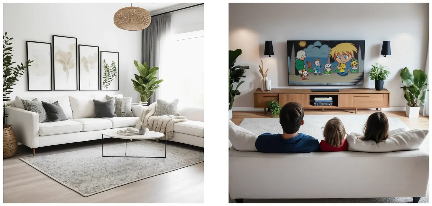 eCommerce lifestyle images of a white sofa (product) from different angles