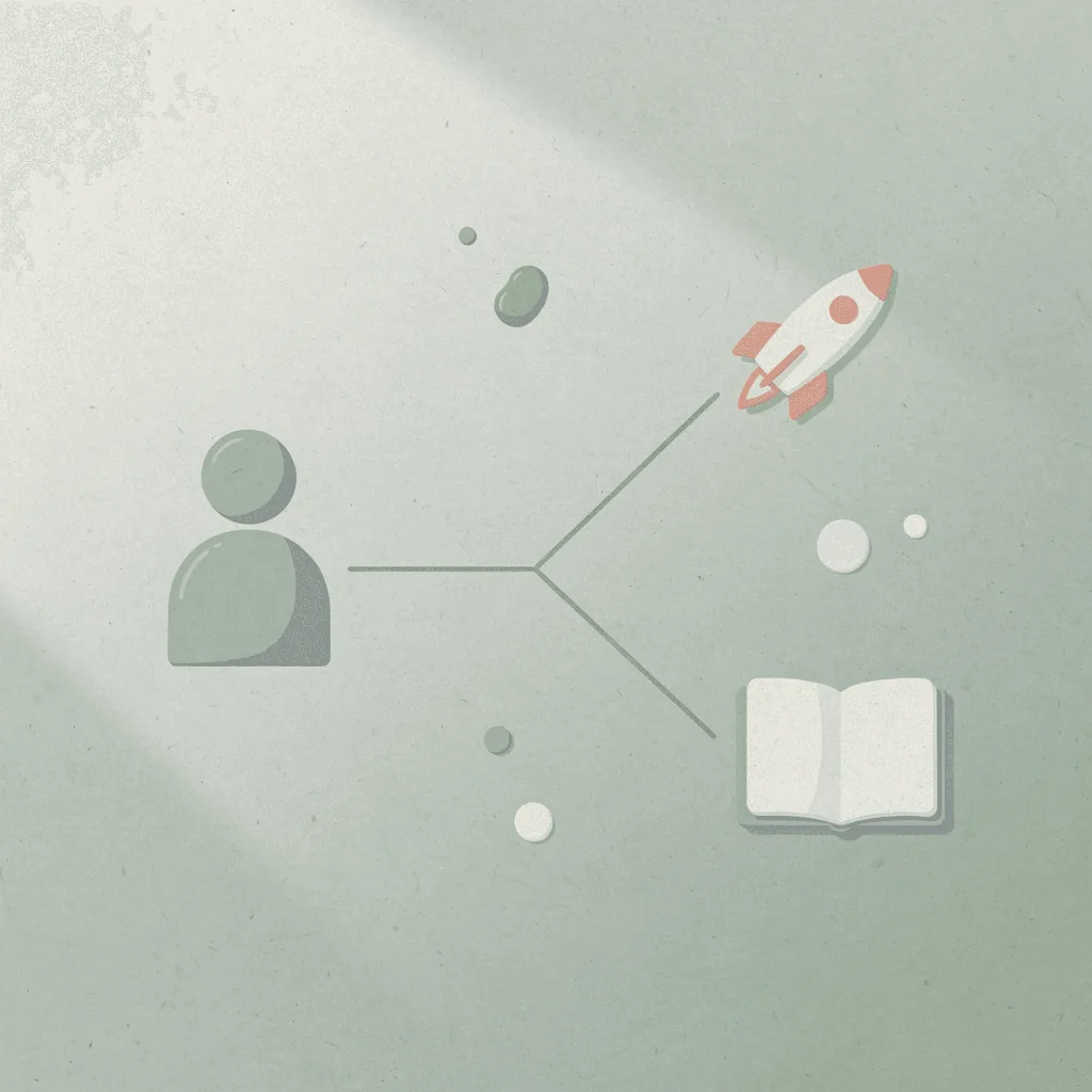 Icon showing product photography splitting into one-time project versus ongoing system paths
